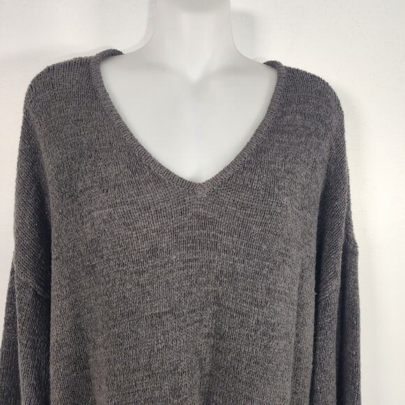 LOFT Womens Pullover Sweater Oversized Large Gray Long Sleeve V Neck Knit Slouch - Picture 3 of 11